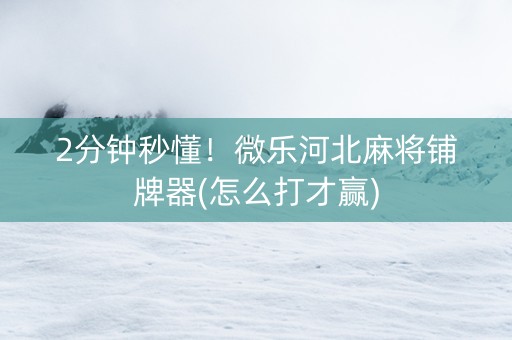 2分钟秒懂！微乐河北麻将铺牌器(怎么打才赢)