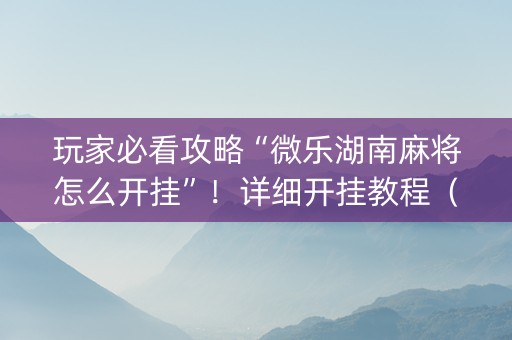 玩家必看攻略“微乐湖南麻将怎么开挂”！详细开挂教程（确实真的有挂)-知乎