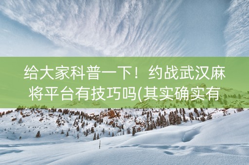 给大家科普一下！约战武汉麻将平台有技巧吗(其实确实有挂)