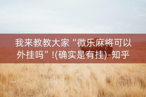 我来教教大家“微乐麻将可以外挂吗”!(确实是有挂)-知乎