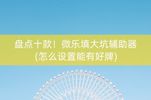 盘点十款！微乐填大坑辅助器(怎么设置能有好牌)