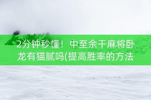 2分钟秒懂！中至余干麻将卧龙有猫腻吗(提高胜率的方法)