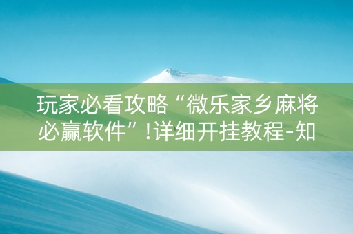 玩家必看攻略“微乐家乡麻将必赢软件”!详细开挂教程-知乎