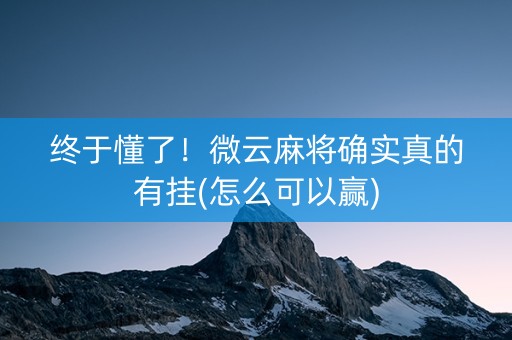 终于懂了！微云麻将确实真的有挂(怎么可以赢)