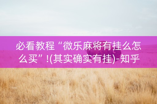 必看教程“微乐麻将有挂么怎么买”!(其实确实有挂)-知乎