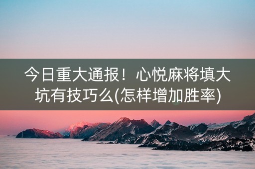 今日重大通报！心悦麻将填大坑有技巧么(怎样增加胜率)