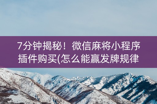 7分钟揭秘！微信麻将小程序插件购买(怎么能赢发牌规律)