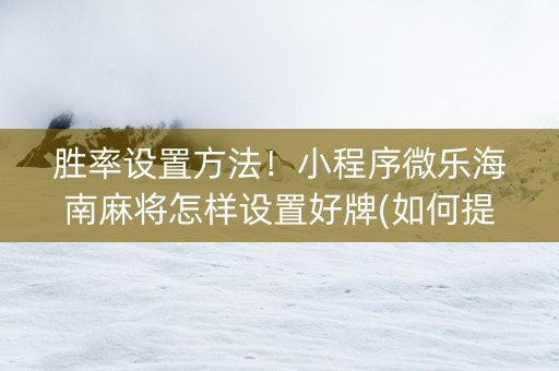 胜率设置方法！小程序微乐海南麻将怎样设置好牌(如何提高胡牌率)
