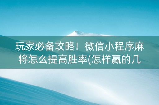 玩家必备攻略！微信小程序麻将怎么提高胜率(怎样赢的几率大)