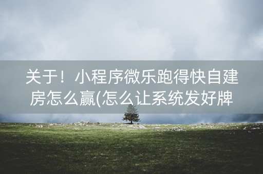 关于！小程序微乐跑得快自建房怎么赢(怎么让系统发好牌)