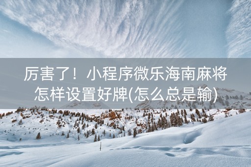 厉害了！小程序微乐海南麻将怎样设置好牌(怎么总是输)