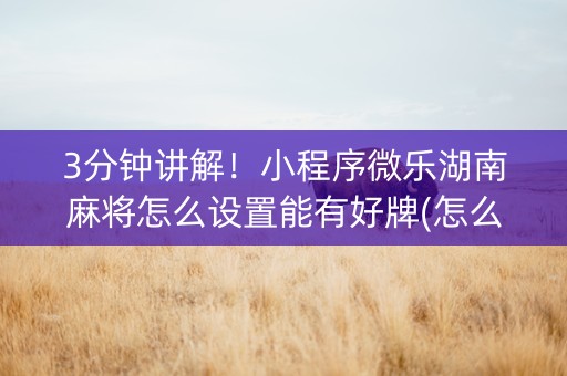 3分钟讲解！小程序微乐湖南麻将怎么设置能有好牌(怎么提升胜率)