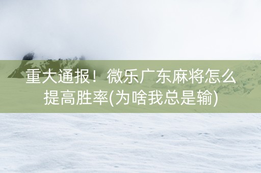 重大通报！微乐广东麻将怎么提高胜率(为啥我总是输)