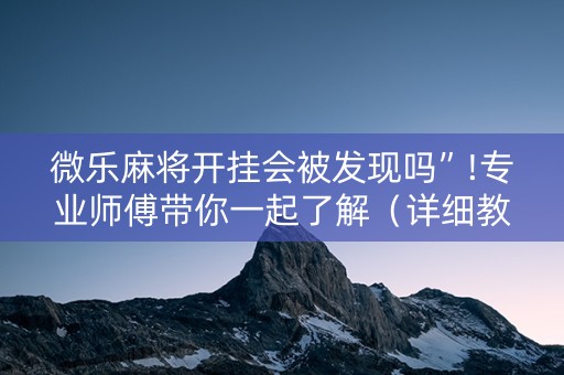 微乐麻将开挂会被发现吗”!专业师傅带你一起了解（详细教程）-知乎