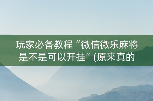 玩家必备教程“微信微乐麻将是不是可以开挂”(原来真的有挂)-知乎