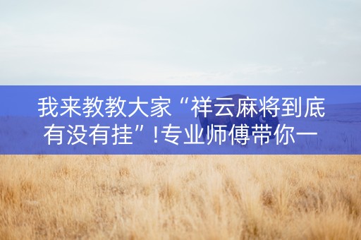 我来教教大家“祥云麻将到底有没有挂”!专业师傅带你一起了解（详细教程）-知乎