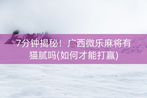 7分钟揭秘！广西微乐麻将有猫腻吗(如何才能打赢)
