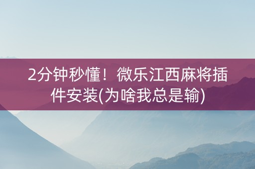 2分钟秒懂！微乐江西麻将插件安装(为啥我总是输)
