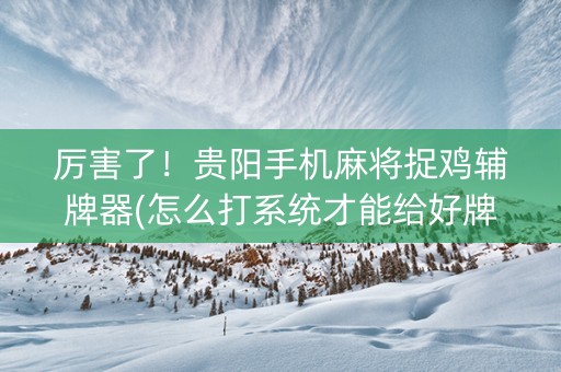 厉害了！贵阳手机麻将捉鸡辅牌器(怎么打系统才能给好牌)