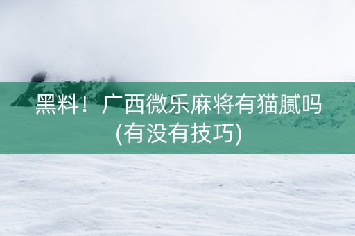 黑料！广西微乐麻将有猫腻吗(有没有技巧)