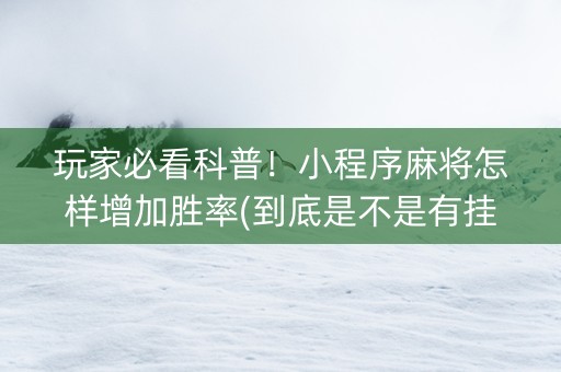 玩家必看科普！小程序麻将怎样增加胜率(到底是不是有挂)