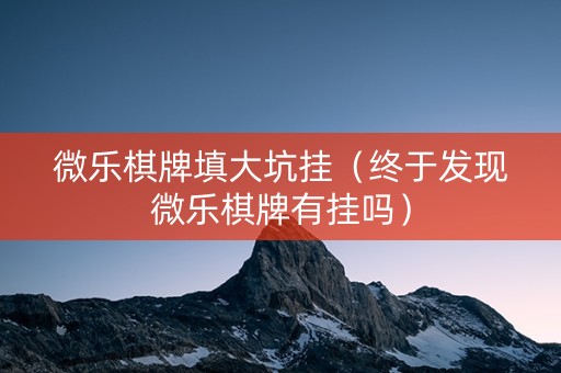 微乐棋牌填大坑挂（终于发现微乐棋牌有挂吗）