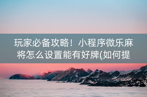 玩家必备攻略！小程序微乐麻将怎么设置能有好牌(如何提高胡牌率)