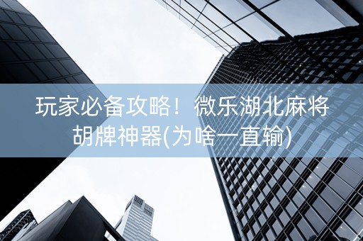 玩家必备攻略！微乐湖北麻将胡牌神器(为啥一直输)
