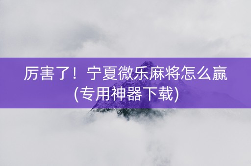 厉害了！宁夏微乐麻将怎么赢(专用神器下载)