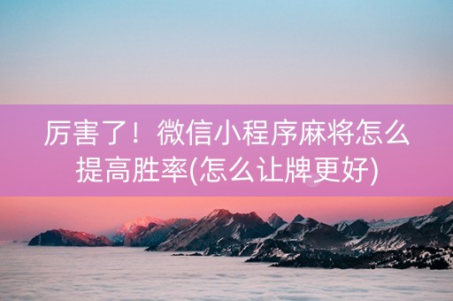 厉害了！微信小程序麻将怎么提高胜率(怎么让牌更好)