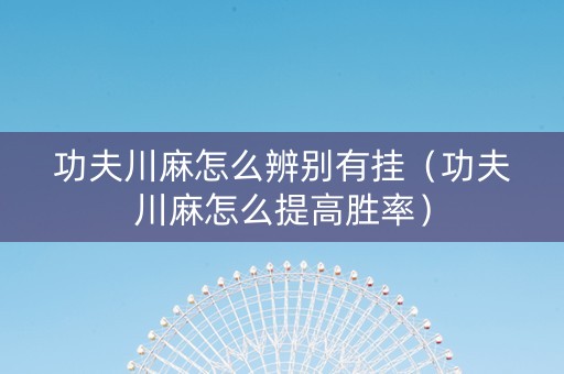 功夫川麻怎么辨别有挂（功夫川麻怎么提高胜率）