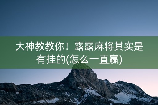 大神教教你！露露麻将其实是有挂的(怎么一直赢)