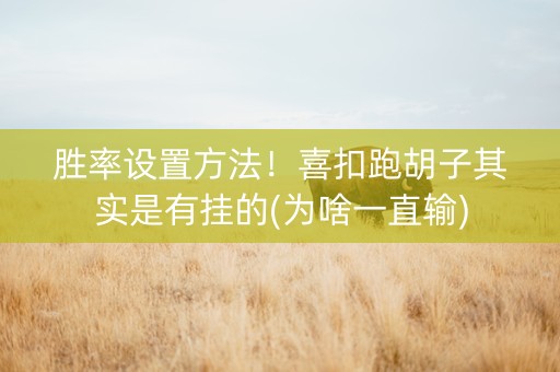 胜率设置方法！喜扣跑胡子其实是有挂的(为啥一直输)