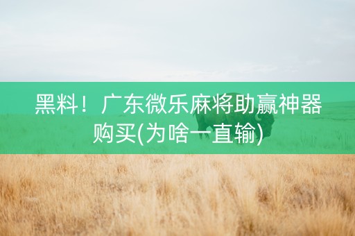 黑料！广东微乐麻将助赢神器购买(为啥一直输)