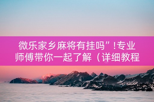 微乐家乡麻将有挂吗”!专业师傅带你一起了解（详细教程）-知乎