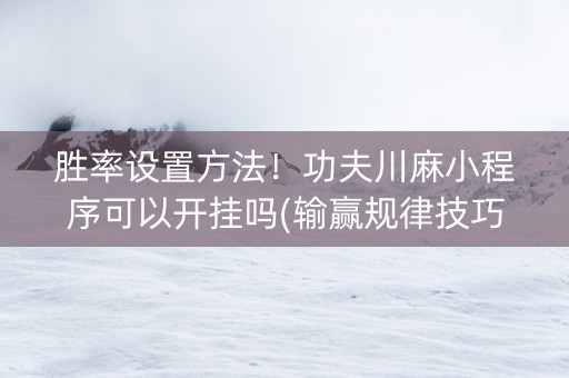 胜率设置方法！功夫川麻小程序可以开挂吗(输赢规律技巧)