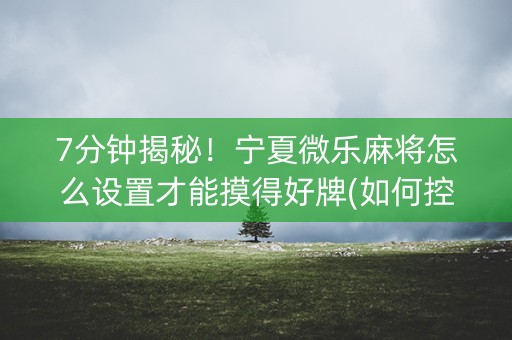 7分钟揭秘！宁夏微乐麻将怎么设置才能摸得好牌(如何控制输赢)