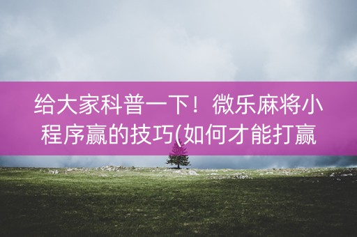 给大家科普一下！微乐麻将小程序赢的技巧(如何才能打赢)