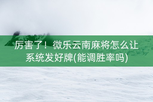 厉害了！微乐云南麻将怎么让系统发好牌(能调胜率吗)