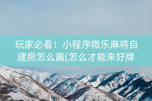 玩家必看！小程序微乐麻将自建房怎么赢(怎么才能来好牌)