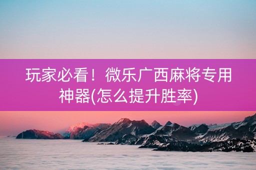 玩家必看！微乐广西麻将专用神器(怎么提升胜率)