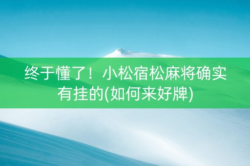 终于懂了！小松宿松麻将确实有挂的(如何来好牌)