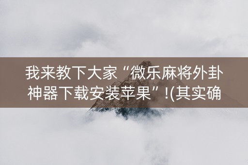 我来教下大家“微乐麻将外卦神器下载安装苹果”!(其实确实有挂)-知乎