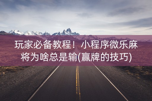 玩家必备教程！小程序微乐麻将为啥总是输(赢牌的技巧)