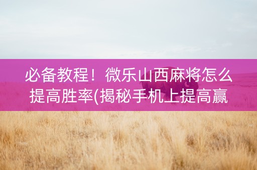 必备教程！微乐山西麻将怎么提高胜率(揭秘手机上提高赢的概率)
