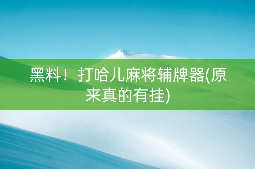 黑料！打哈儿麻将辅牌器(原来真的有挂)