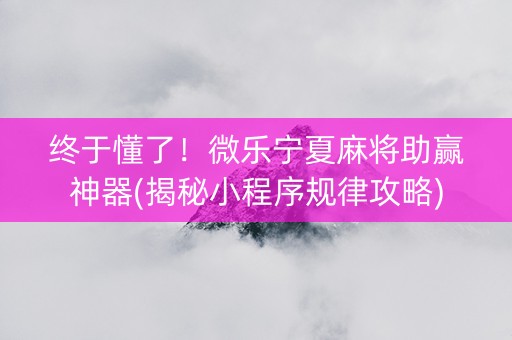 终于懂了！微乐宁夏麻将助赢神器(揭秘小程序规律攻略)