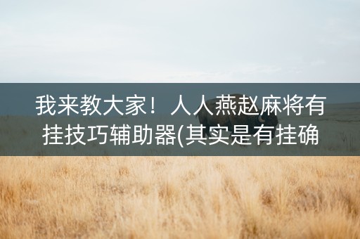我来教大家！人人燕赵麻将有挂技巧辅助器(其实是有挂确实有挂)