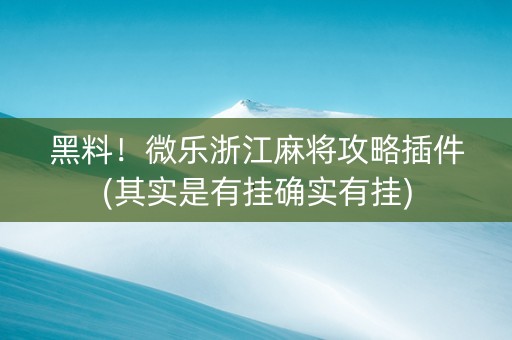 黑料！微乐浙江麻将攻略插件(其实是有挂确实有挂)