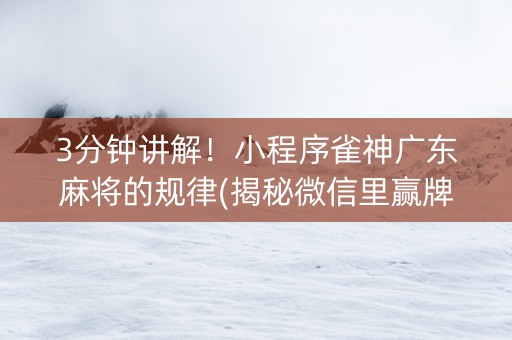 3分钟讲解！小程序雀神广东麻将的规律(揭秘微信里赢牌技巧)